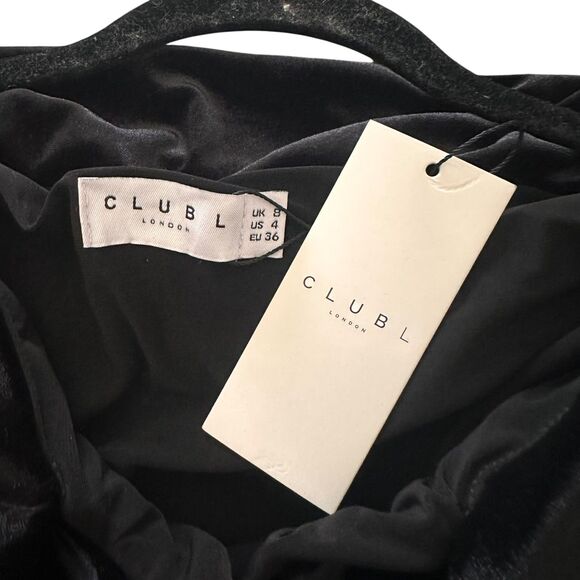 CLUB L Flatter Me Velvet Bardot Midi Dress Black NWT (UK‎ 8) US 4 - Picture 5 of 5